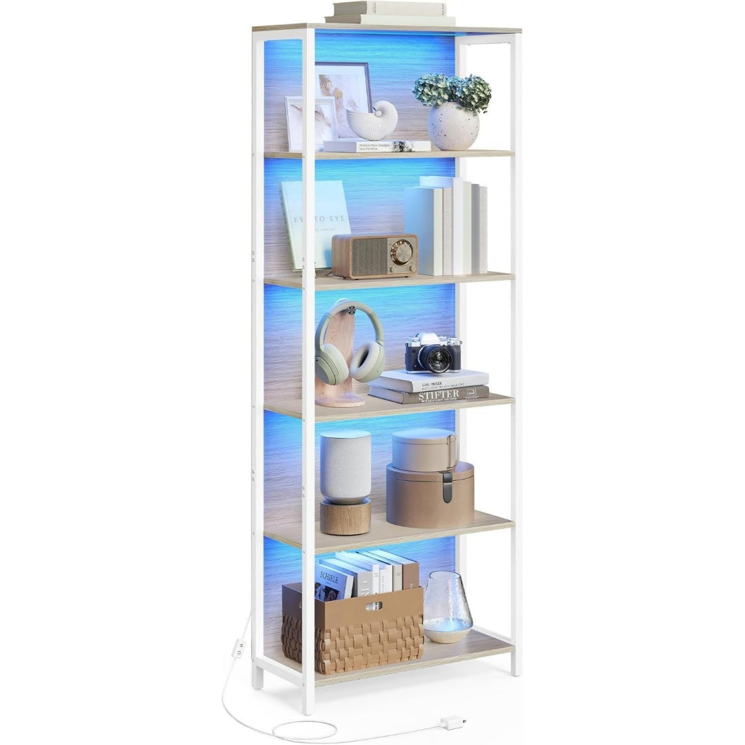 Bibliotheque etagere aspect naturel gris clair 6 etageres, acier durable