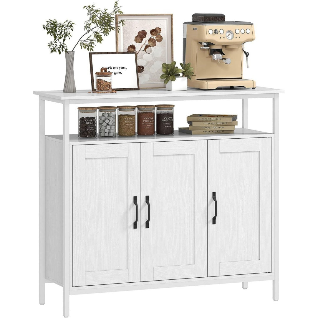 Buffet gris clair en MDF, design industriel, rangement optimise