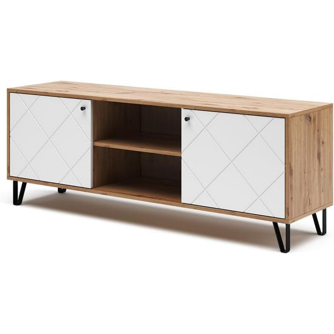 Meuble TV gris clair, deux portes, MDF, style contemporain