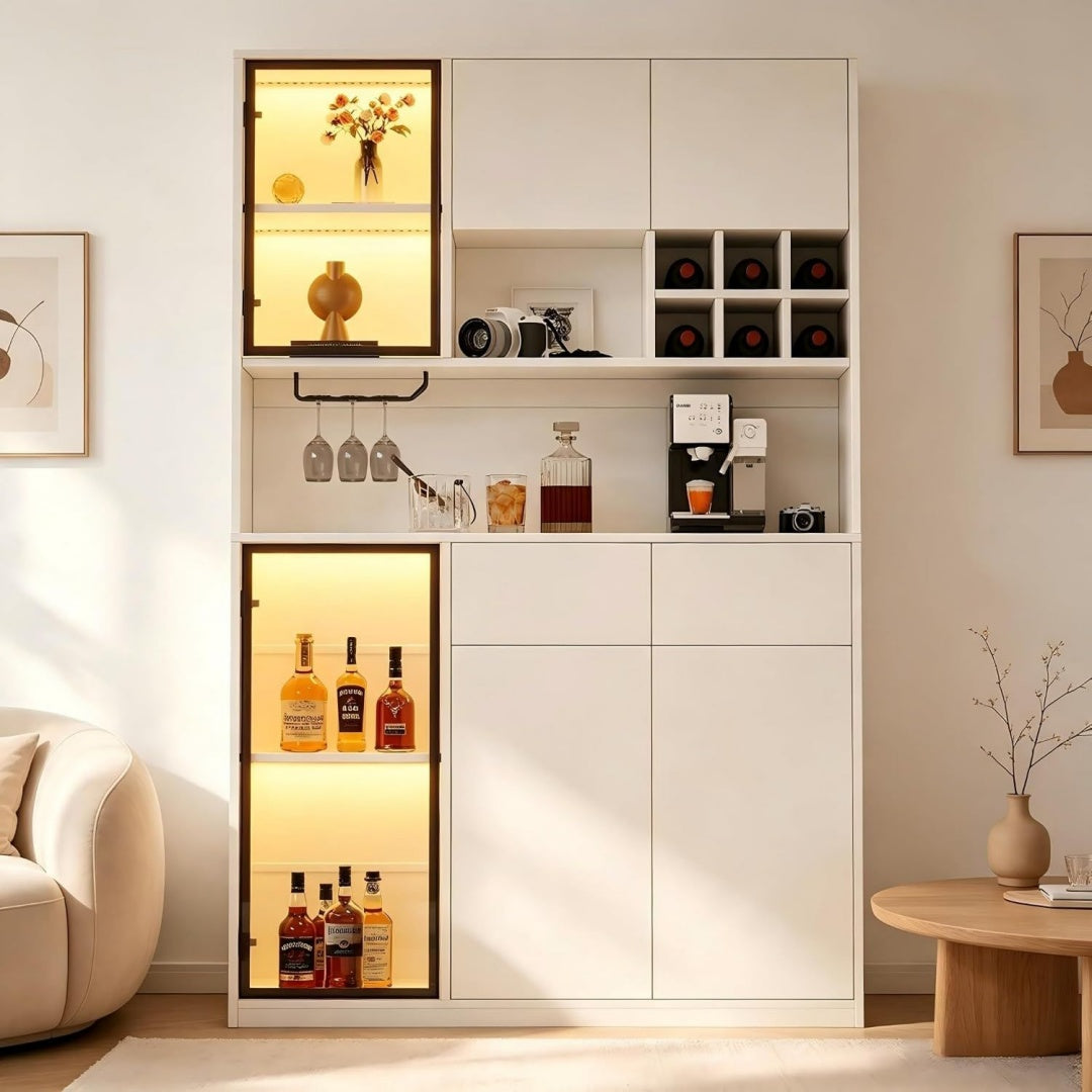 Vitrine beige epure 2 portes et 2 tiroirs 120 x 33 x 200 cm