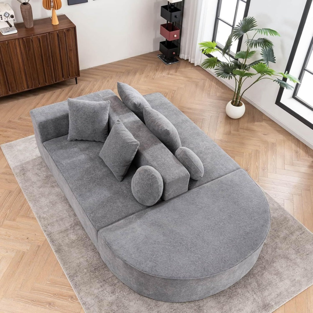 Tendance canape gris rembourre en tissu avec coussin rembourre