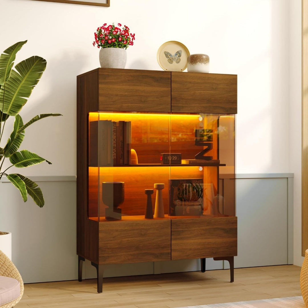 Buffet marron, trois etageres, contemporain, espace organise