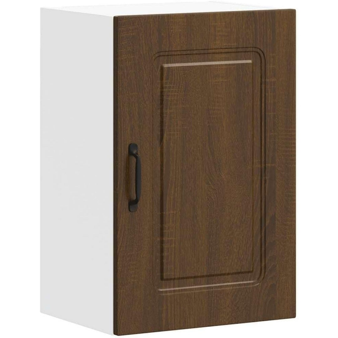 Armoire colonne marron en hevea, style contemporain, rangement spacieux