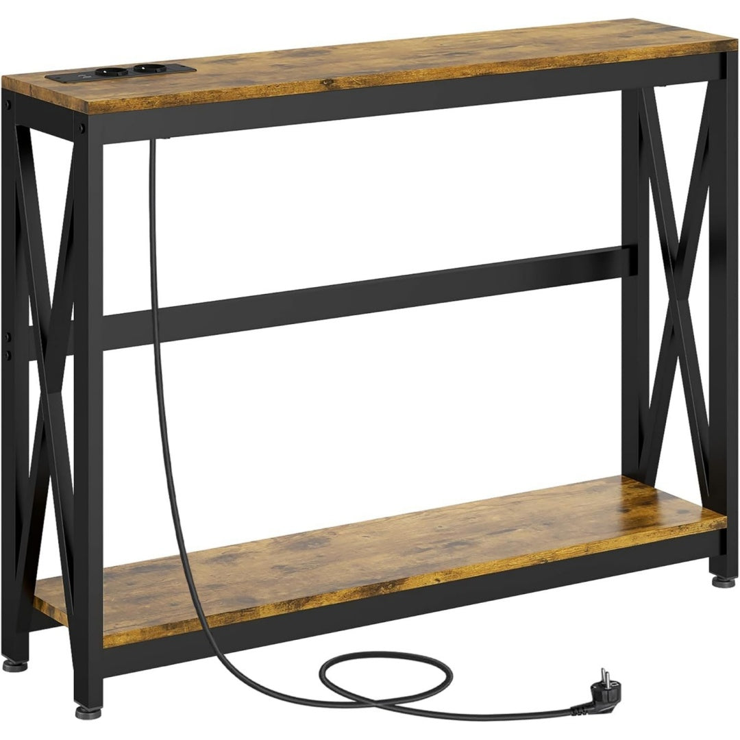 Console entree marron, bois style industriel 100 x 24 x 75 cm