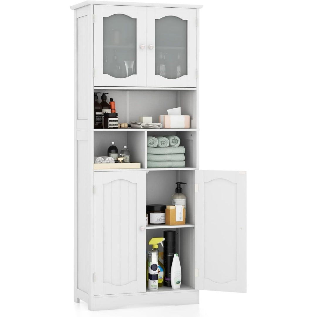 Meuble colonne avec quatre portes gris clair, conception verre trempe