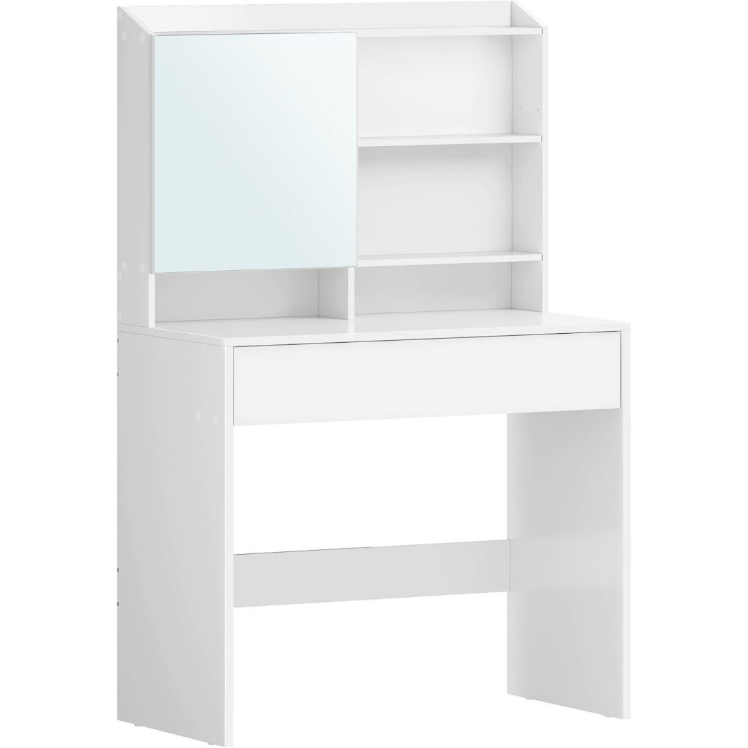 Coiffeuse gris clair etagere ouverte minimaliste