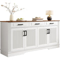 Buffet gris clair design moderne, quatre portes, trois tiroirs
