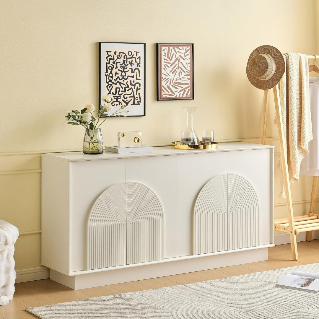 Buffet gris clair materiau durable, 160 cm de large a 4 portes