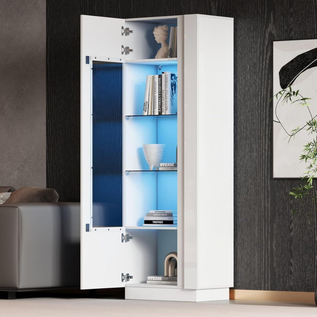 Vaisselier haut gris fonce 3 etageres reglables, bois ingenierie et design moderne