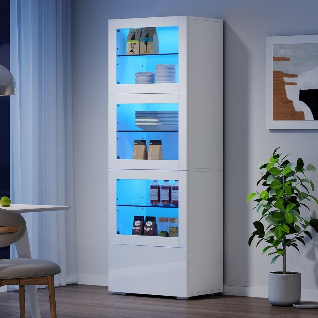 Vitrine gris avec eclairage LED 60 x 40 x 180 cm