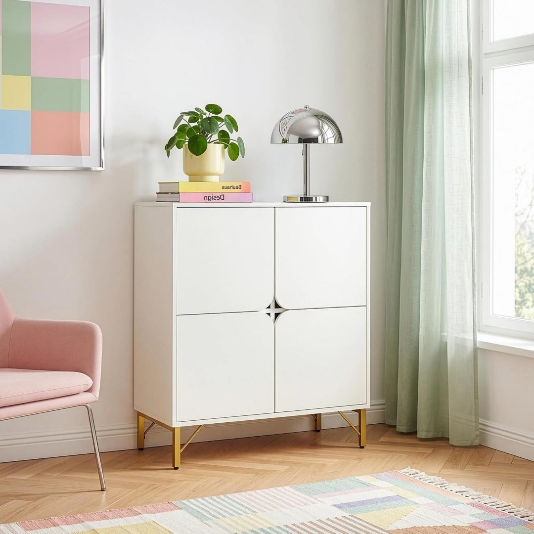 Commode gris clair 4 portes 89.5 x 80 x 35 cm
